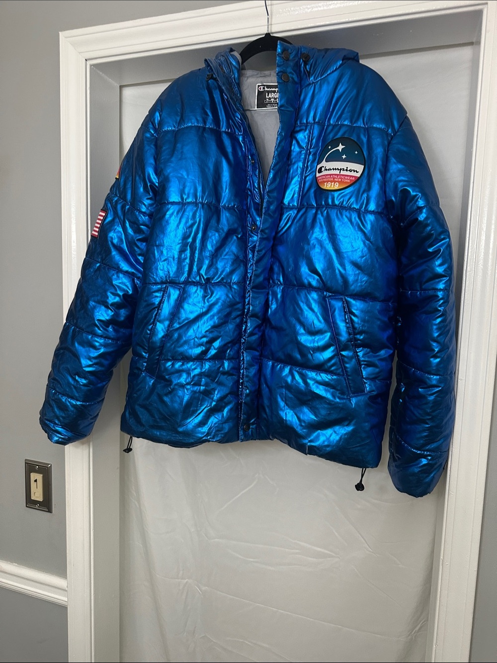 Champion Shiny Blue Hooded Puffer Jacket